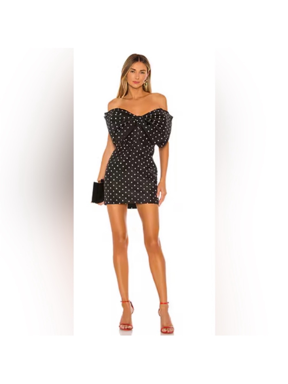 Bardot Black Polka Dot Off-Shoulder Mini Dress